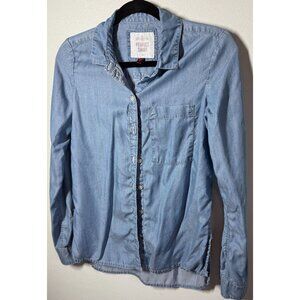 SO Womens Chambray Button Up Shirt XS Blue Lyocell Casual Lightweight